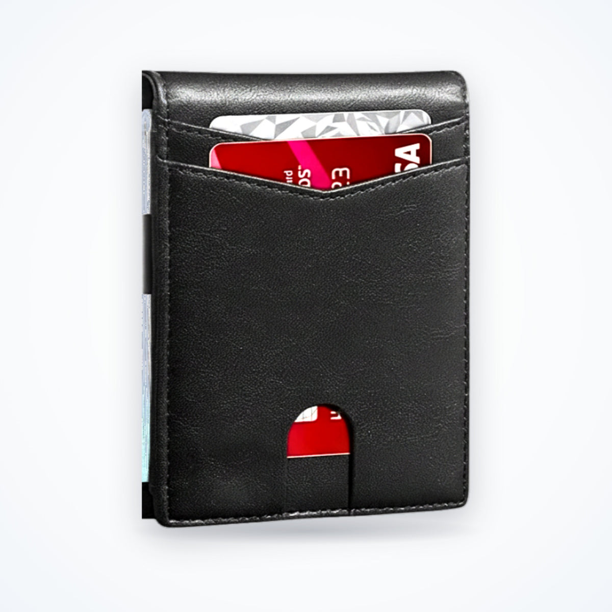 TravelSmart Slimline RFID Wallet in Classic Black – smooth matte-black leather bifold with front quick-access slot