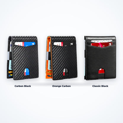 TravelSmart Slimline RFID Wallet – Available in 3 Finishes: Orange Carbon, Carbon Fibre Black, and Classic Black
