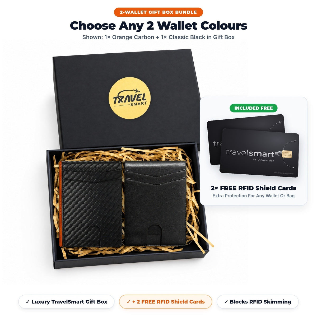 Buying for Two or Gifting? Choose the 2-Wallet Gift Box + 2 Free RFID Cards Bundle for $119.80