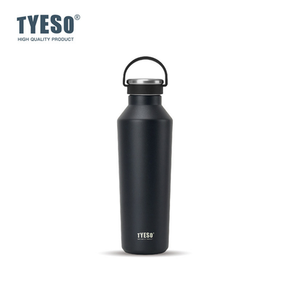 Black water bottle with TYESO branding on a white background
