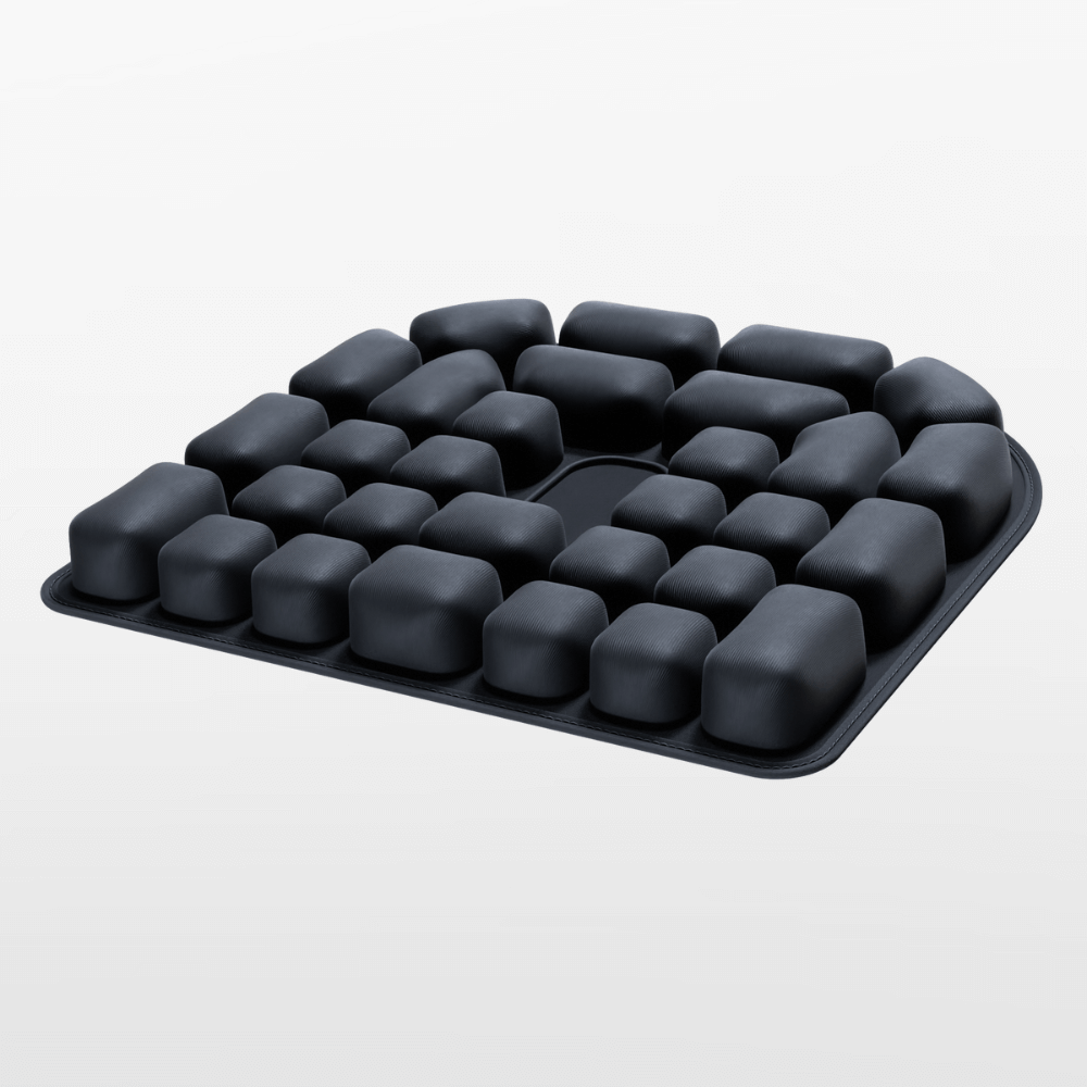 Black silicone mold tray on a white background