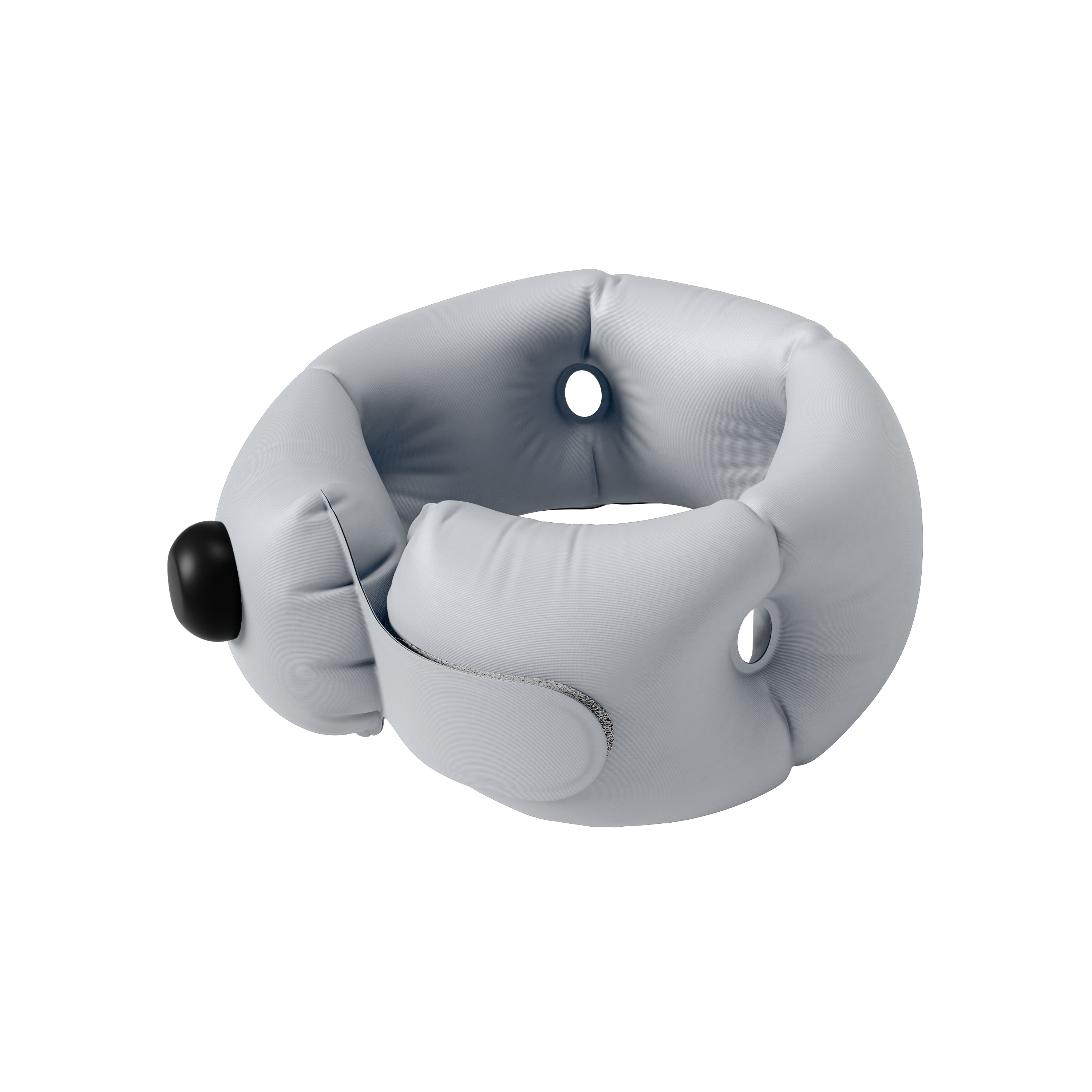 Gray inflatable travel neck pillow on a white background