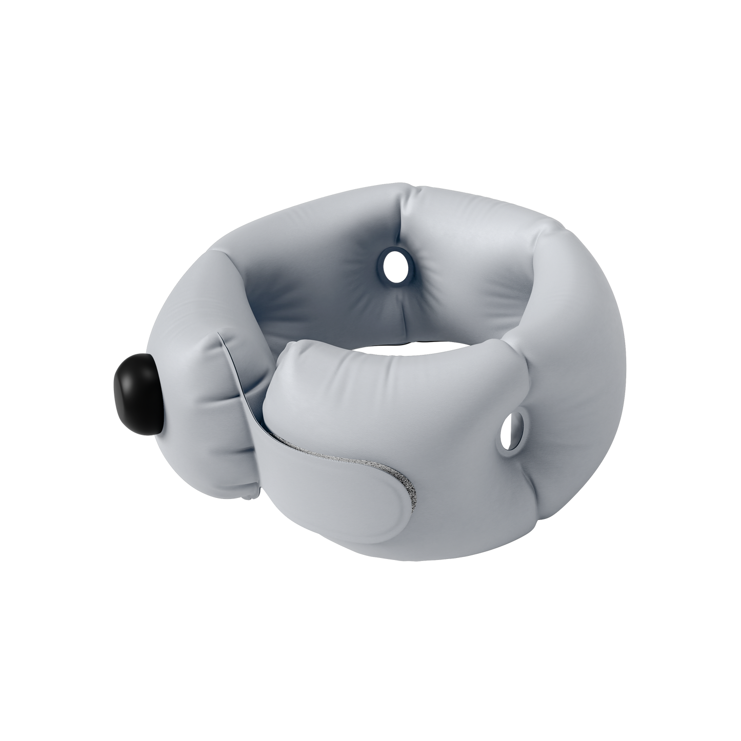 Gray inflatable travel neck pillow on a white background