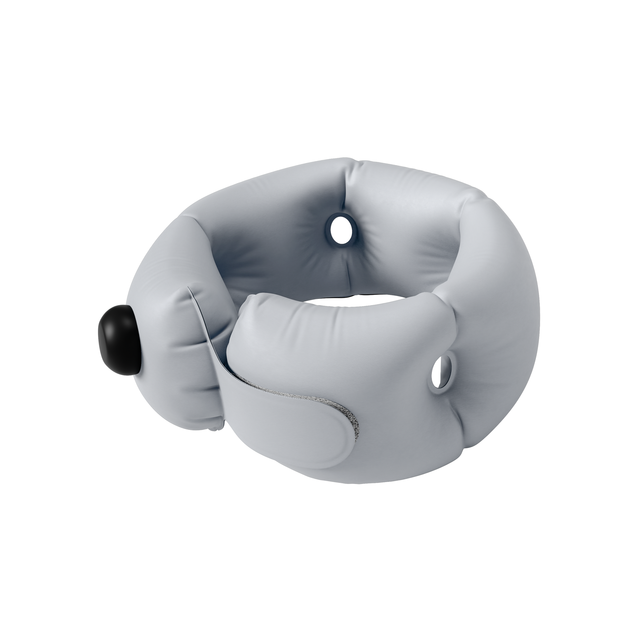 Gray inflatable travel neck pillow on a white background