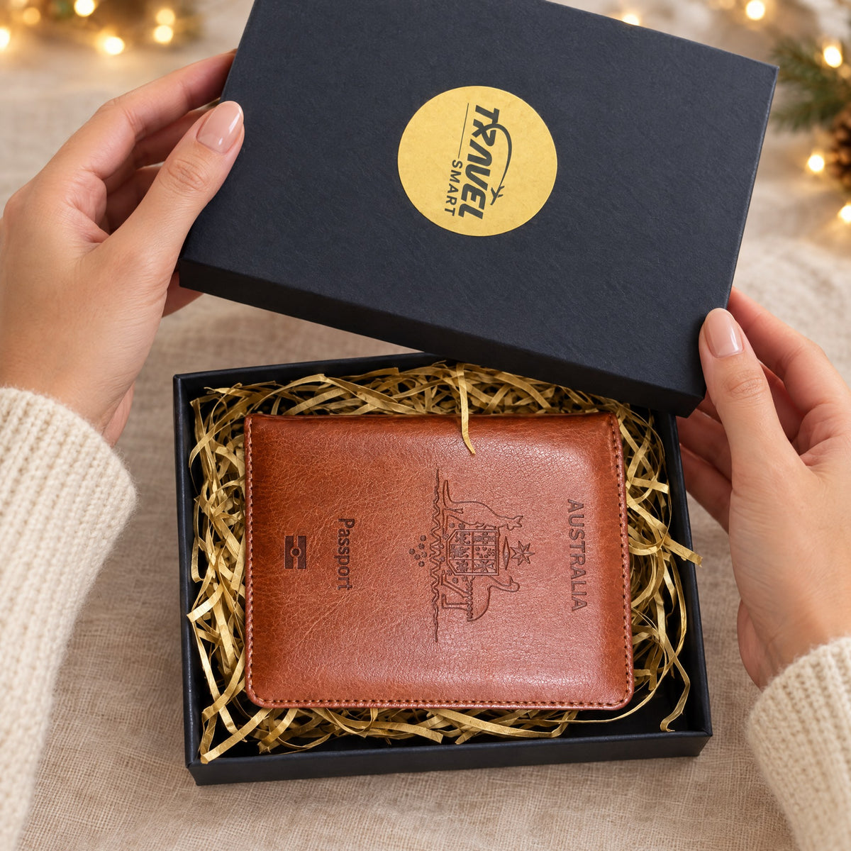 Opening the TravelSmart passport wallet gift box
